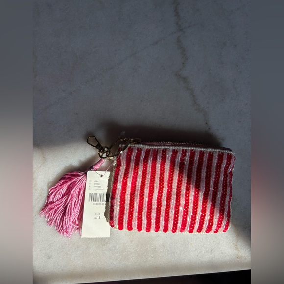 Anthropologie Fiona Beaded Bag Coin Card Charm Rose NWT Pink White - Picture 4 of 4